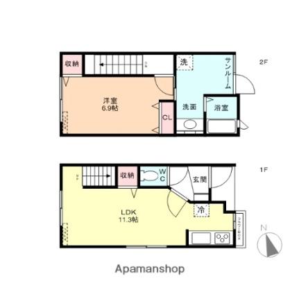 富山県富山市婦中町分田(賃貸テラスハウス1LDK・1階・51.60㎡)の写真 その2