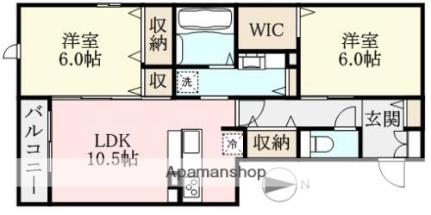 アガートラム 102 ｜ 福井県福井市二の宮１丁目（賃貸アパート2LDK・1階・60.52㎡） その2