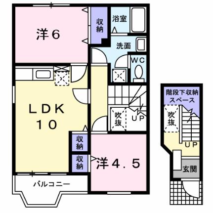 リバーウエストＢ 201｜山梨県南アルプス市六科(賃貸アパート2LDK・2階・58.53㎡)の写真 その2