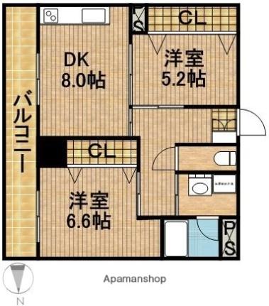 静岡県浜松市中央区砂山町(賃貸マンション2DK・2階・52.05㎡)の写真 その2