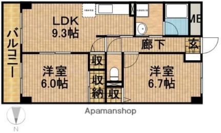 ピース1 ｜静岡県浜松市中央区市野町(賃貸マンション2DK・1階・53.20㎡)の写真 その2