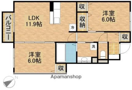 ＡＬＢＡ　ＧＬＡＮＤＥ　Ａ 105｜静岡県浜松市中央区高丘西２丁目(賃貸アパート2LDK・1階・57.12㎡)の写真 その2