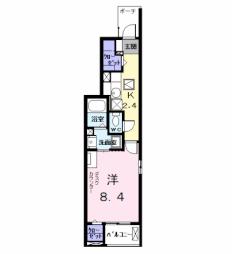 アンソレイユ 1階1Kの間取り