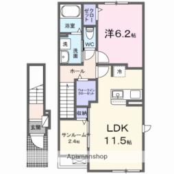 JR中央本線 勝川駅 徒歩20分の賃貸アパート 2階1LDKの間取り