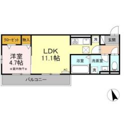 名鉄犬山線 江南駅 徒歩4分の賃貸アパート 1階1LDKの間取り