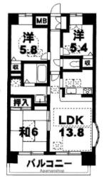 ルネスピース栗東ステーションスクエア 12階3LDKの間取り