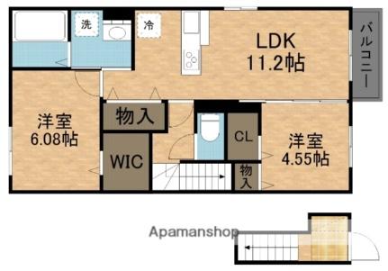 フラン瀬田　Ｂ棟 203｜滋賀県大津市大萱５丁目(賃貸アパート2LDK・2階・59.88㎡)の写真 その2