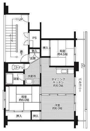 ビレッジハウス小堀1号棟 0303｜滋賀県長浜市小堀町(賃貸マンション3DK・3階・53.08㎡)の写真 その2