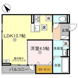 JR東海道・山陽本線 栗東駅 徒歩9分の賃貸アパート 1階1LDKの間取り