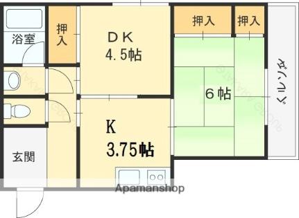 トナミマンション 201｜大阪府高槻市大畑町(賃貸マンション2K・2階・42.00㎡)の写真 その2