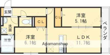 ＮＵＫＡＴＡ　ＣＯＬＮ　ＶＥＲＤＥ 202｜大阪府東大阪市山手町(賃貸アパート2LDK・2階・54.35㎡)の写真 その2