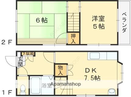 大阪府東大阪市日下町２丁目(賃貸マンション2DK・2階・45.00㎡)の写真 その2