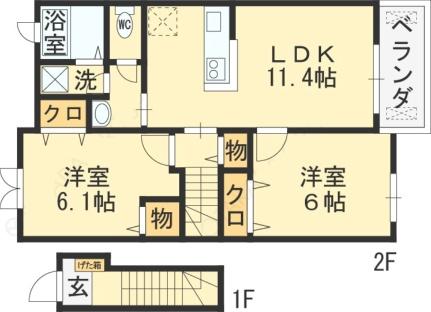 シェーン　ホーフ 206｜大阪府羽曳野市西浦３丁目(賃貸アパート2LDK・2階・57.07㎡)の写真 その2