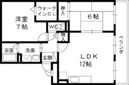 ドミール岡山手 1階2LDKの間取り