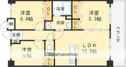 大阪府東大阪市西堤学園町２丁目（賃貸マンション3LDK・2階・64.34㎡） その2