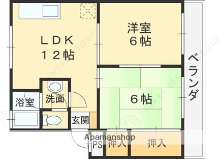 大阪府東大阪市旭町(賃貸マンション2LDK・3階・48.32㎡)の写真 その2