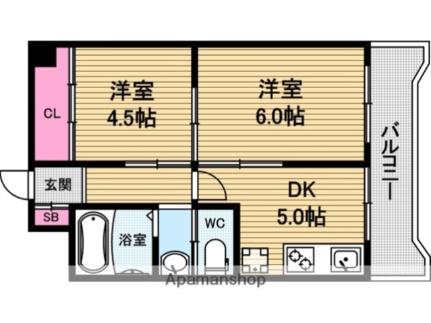 青山ハイツ 70G｜大阪府大阪市天王寺区東高津町(賃貸マンション2DK・7階・36.00㎡)の写真 その2