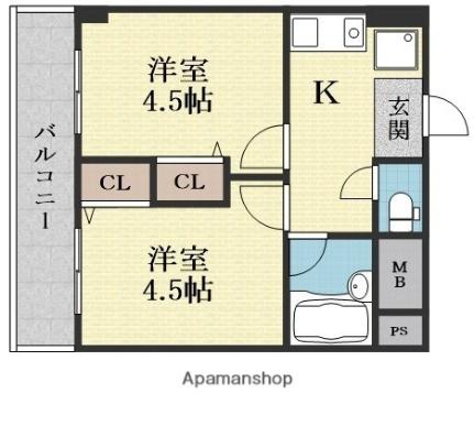 木川東エクセルハイツ 205｜大阪府大阪市淀川区木川東４丁目(賃貸マンション2K・2階・25.51㎡)の写真 その2