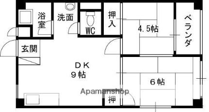 兵庫県西宮市大社町(賃貸マンション2DK・2階・43.55㎡)の写真 その2