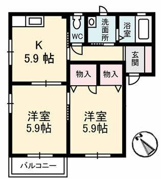 パルクマンション　2棟 0201｜鳥取県鳥取市円護寺(賃貸アパート2K・2階・43.75㎡)の写真 その2