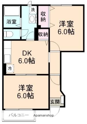 プルーリオンII 101｜島根県松江市西津田３丁目(賃貸アパート2DK・1階・44.34㎡)の写真 その2