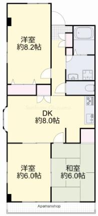 エクセルシティー 401 ｜ 岡山県岡山市北区田中（賃貸マンション3DK・4階・64.47㎡） その2