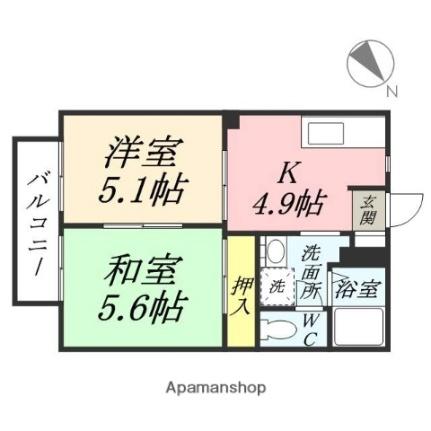 フレグランス　96 202 ｜ 岡山県岡山市北区北方２丁目（賃貸アパート2K・2階・35.30㎡） その2