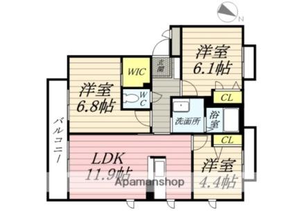 クローバー21　Ａ棟 302 ｜ 岡山県岡山市北区北方２丁目（賃貸アパート3LDK・3階・65.55㎡） その2