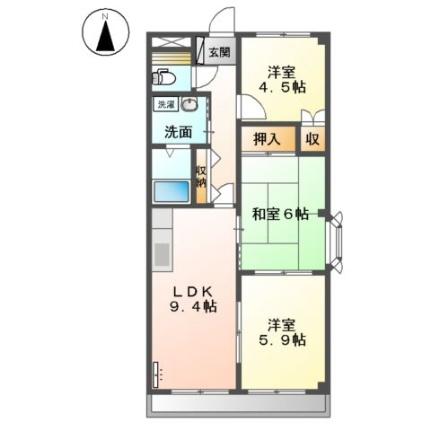 パストラル南町 301｜岡山県岡山市北区平田(賃貸マンション3DK・3階・58.32㎡)の写真 その2