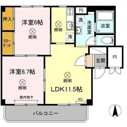 グランデュール高柳　Ｂ棟 B302｜岡山県岡山市北区高柳西町(賃貸マンション2LDK・3階・55.89㎡)の写真 その2