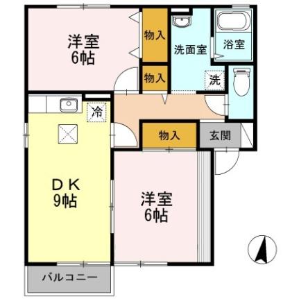 リバーパーク　Ｅ棟 E102｜岡山県岡山市南区西市(賃貸アパート2DK・1階・55.40㎡)の写真 その2