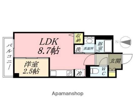 幸町ＪＮビル 302 ｜ 岡山県岡山市北区柳町１丁目（賃貸マンション1LDK・3階・28.83㎡） その2