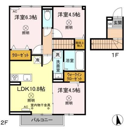 ＳｈｉｎｅＰｅａｃｅ 203｜岡山県岡山市中区今在家(賃貸テラスハウス3LDK・2階・63.63㎡)の写真 その2