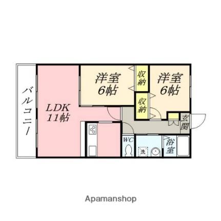 カサブランカ奥田 ｜岡山県岡山市北区奥田２丁目(賃貸マンション2LDK・3階・62.70㎡)の写真 その2