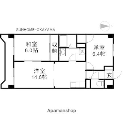 グランデュール今1号館 202｜岡山県岡山市北区今１丁目(賃貸マンション2LDK・2階・60.00㎡)の写真 その2