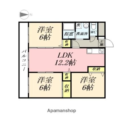 ベンビレッジ平田東公園 202 ｜ 岡山県岡山市北区平田（賃貸マンション3LDK・2階・65.85㎡） その2