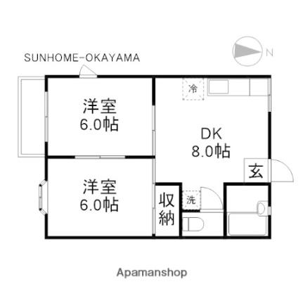 ティファニーII 202｜岡山県岡山市南区当新田(賃貸アパート2DK・2階・39.74㎡)の写真 その2