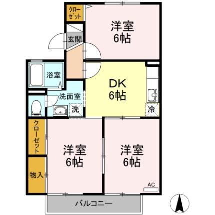 メゾンドールα　Ａ棟 A201｜岡山県岡山市南区泉田１丁目(賃貸アパート3DK・2階・53.80㎡)の写真 その2