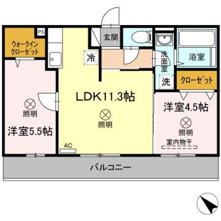 ゴールドウイング　Ｂ棟 B302｜岡山県岡山市東区金岡東町２丁目(賃貸アパート2LDK・3階・49.95㎡)の写真 その2