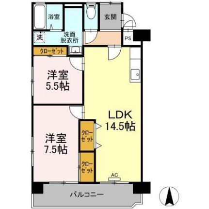 メゾン・ド・昭裕　II 506｜岡山県岡山市南区泉田３丁目(賃貸マンション2LDK・1階・65.54㎡)の写真 その2