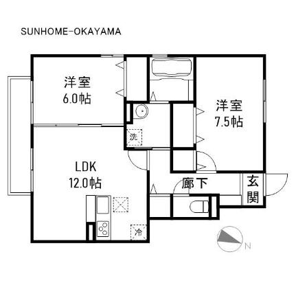 レゾナンツ　Ａ棟 A102｜岡山県岡山市中区高島新屋敷(賃貸アパート2LDK・1階・61.95㎡)の写真 その2