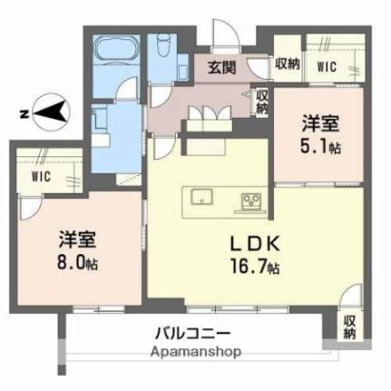 カーサ・カリダ 303｜岡山県岡山市北区田中(賃貸マンション2LDK・3階・73.87㎡)の写真 その2