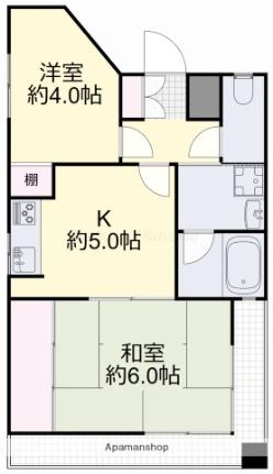 岡山県岡山市北区京橋町(賃貸マンション2K・2階・43.00㎡)の写真 その2