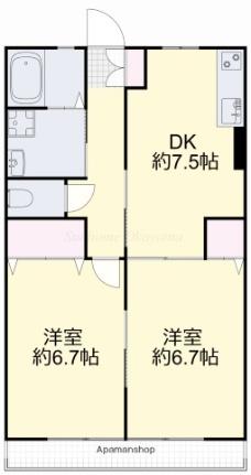 岡山県岡山市北区白石(賃貸アパート2DK・1階・47.77㎡)の写真 その2