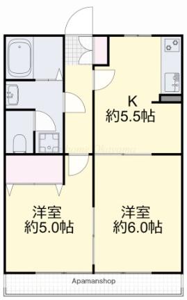 岡山県岡山市北区奥田本町(賃貸アパート2K・2階・40.50㎡)の写真 その2