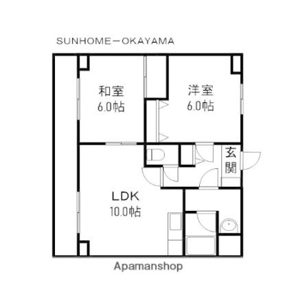 岡山県岡山市中区国富(賃貸マンション2LDK・3階・54.00㎡)の写真 その2