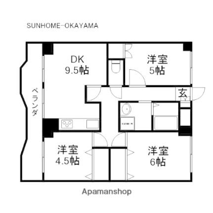 岡山県岡山市北区東古松４丁目(賃貸マンション3DK・3階・60.42㎡)の写真 その2