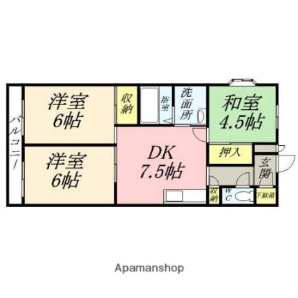 岡山県岡山市北区学南町１丁目(賃貸マンション3DK・1階・57.20㎡)の写真 その2