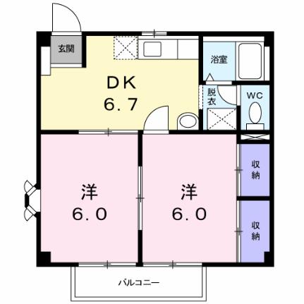 ベルフラワーI 203｜岡山県岡山市北区花尻ききょう町(賃貸アパート2DK・2階・40.58㎡)の写真 その2