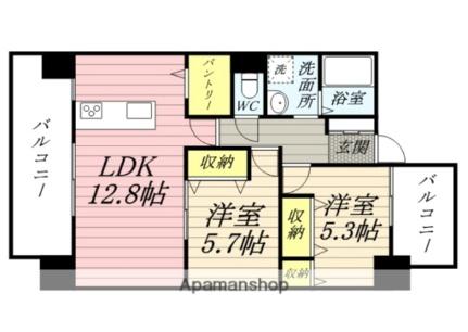 岡山県岡山市北区田町１丁目（賃貸マンション2LDK・11階・60.66㎡） その2